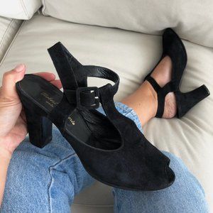 Robert Clergerie black suede open toe heels 8.5